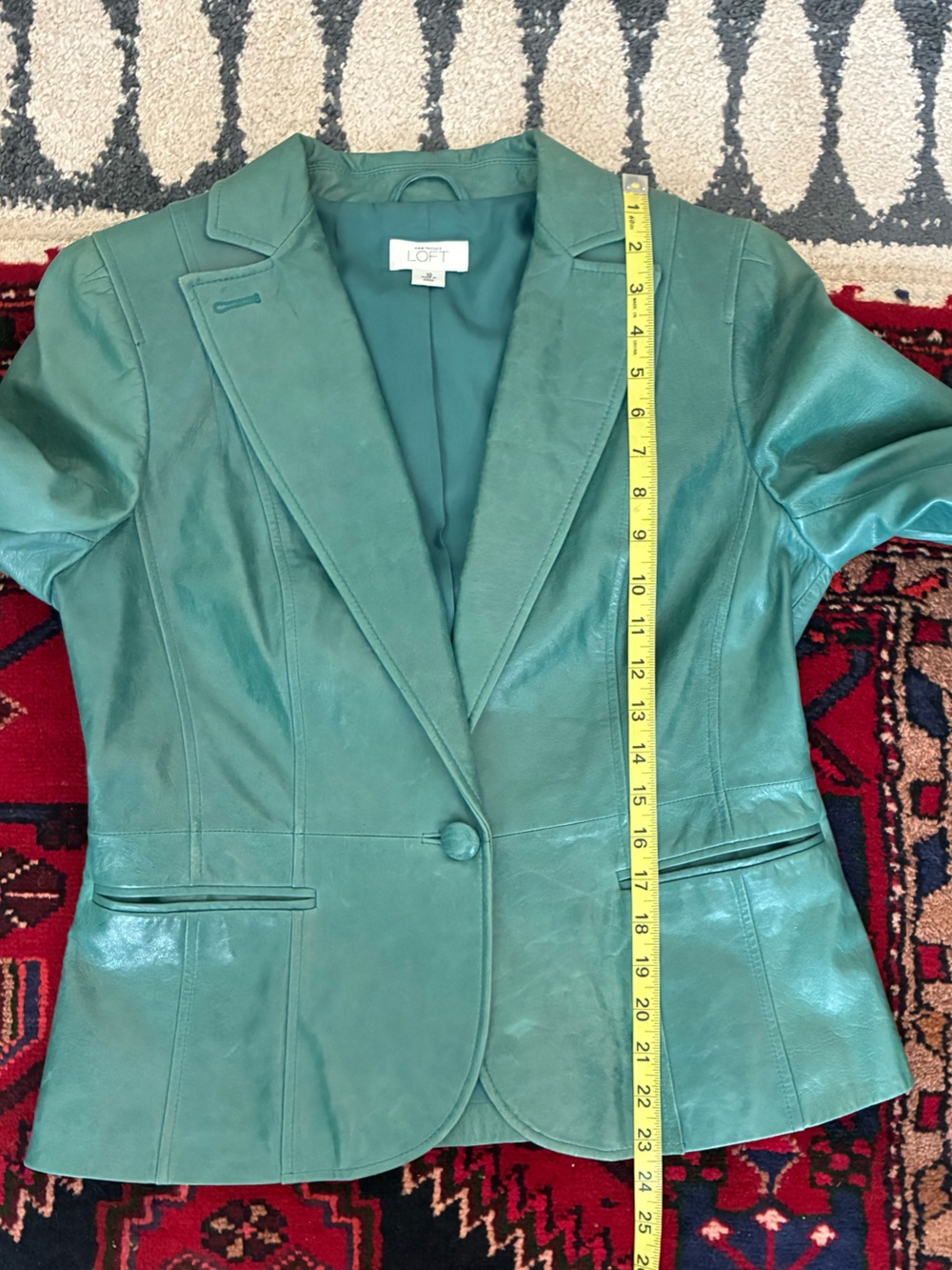 Vintage Y2K Ann Taylor LOFT Green Genuine Leather Blazer - Picture 8 of 15